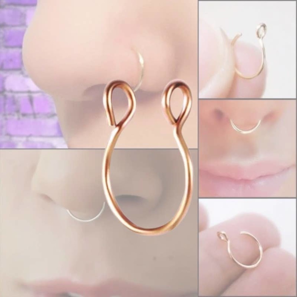 SINGLE Fake Septum Nose Ring Cuff - Rose Gold